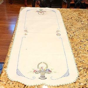 1940s Vintage small 35x14 hand embroidered floral RUNNER